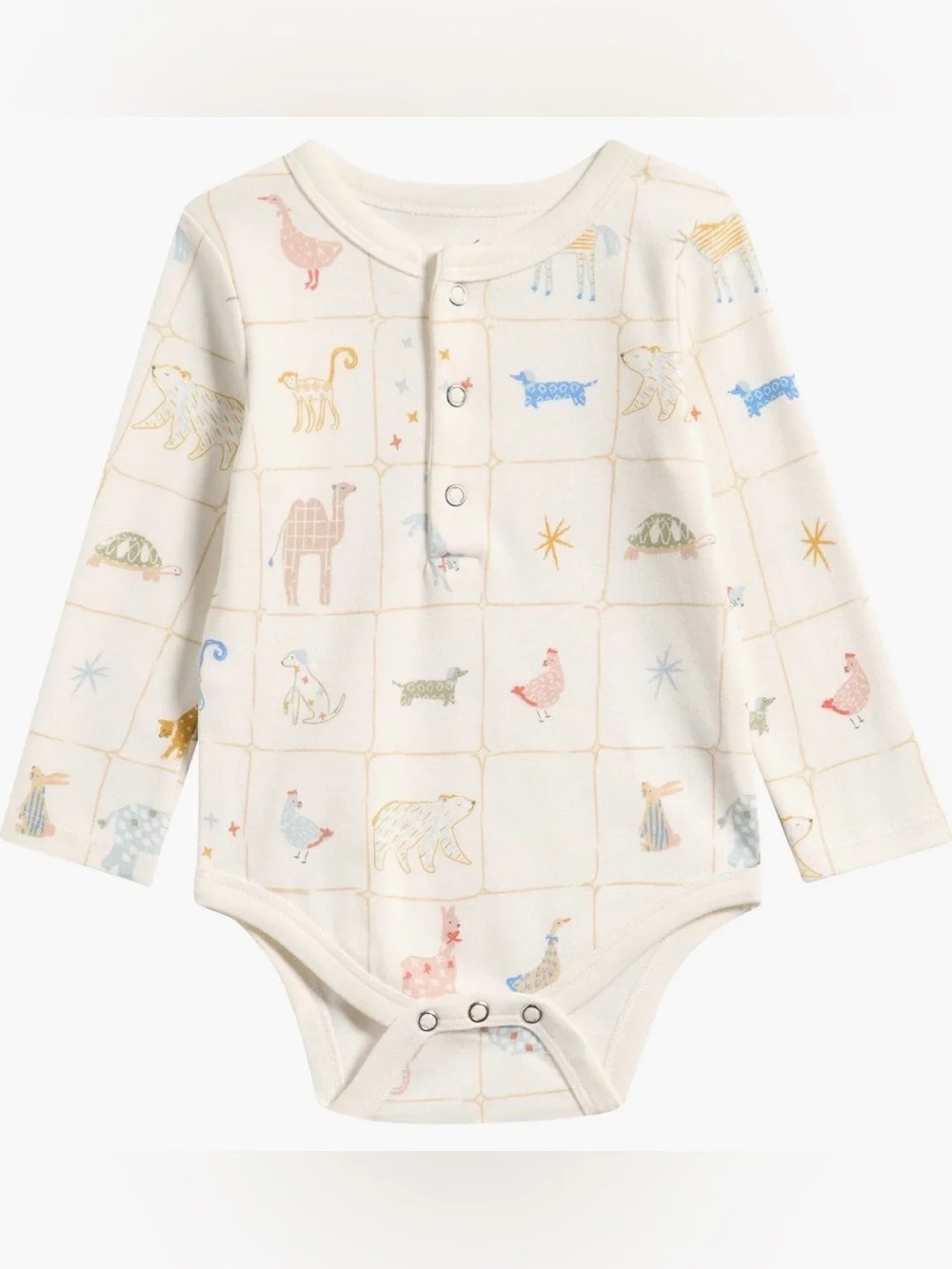 Pehr Organic Cotton Henley Bodysuit - 6-12M - Animal Shuffle